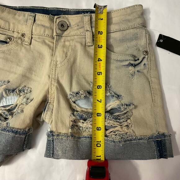 ZC0 Thrashed Bleach Destroy Roll Jean Shorts 0 Grunge Festival Y2K Punk Rocker - Picture 5 of 7